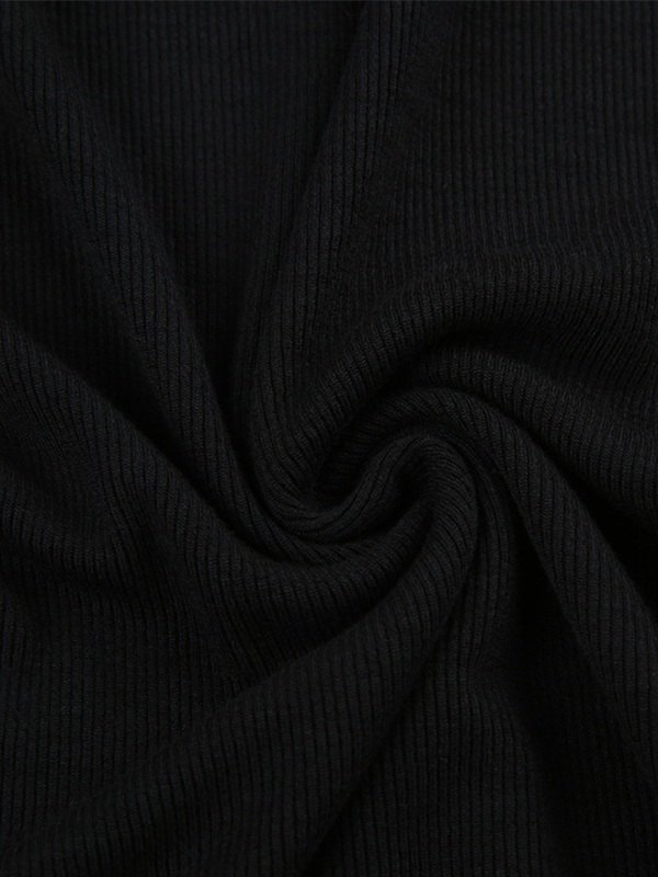 EMMIOL Gestricktes schwarzes Langarm-Minikleid