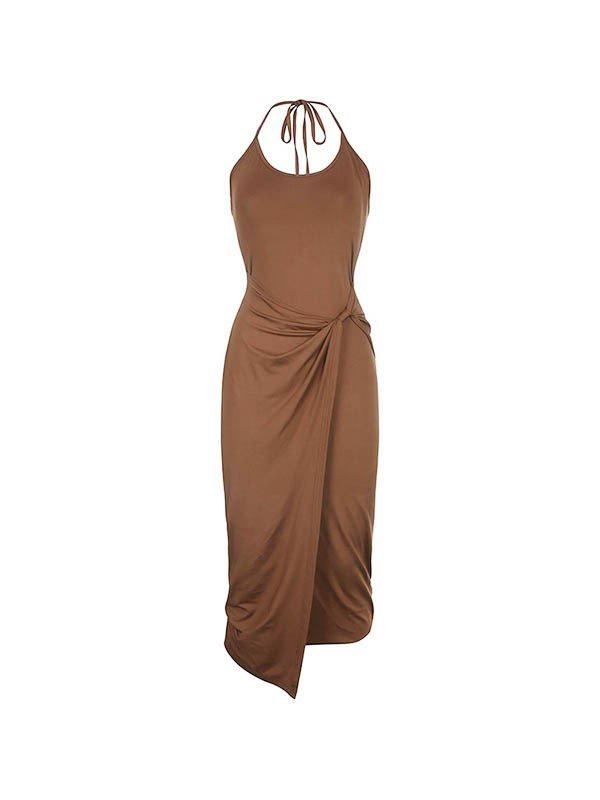 EMMIOL Patchwork Knotted Halter Maxi Dress