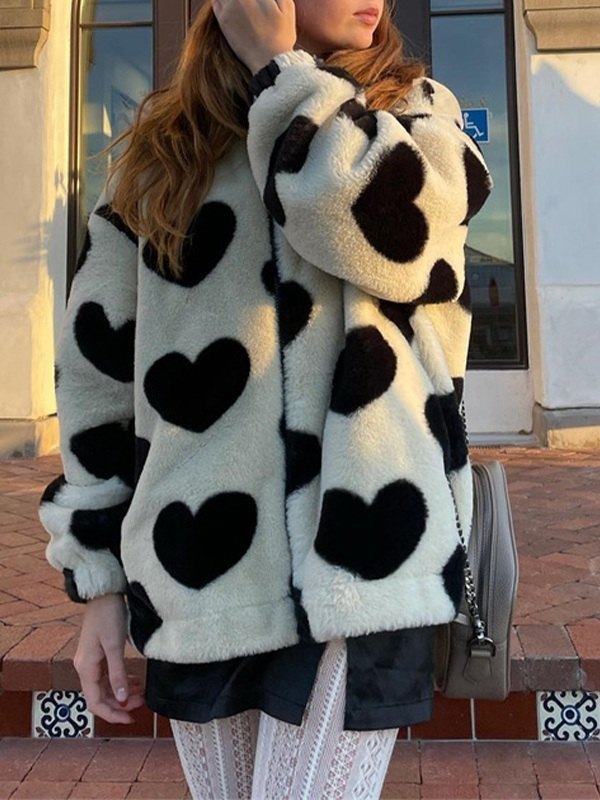 EMMIOL Chaqueta difusa con cremallera y estampado de corazones