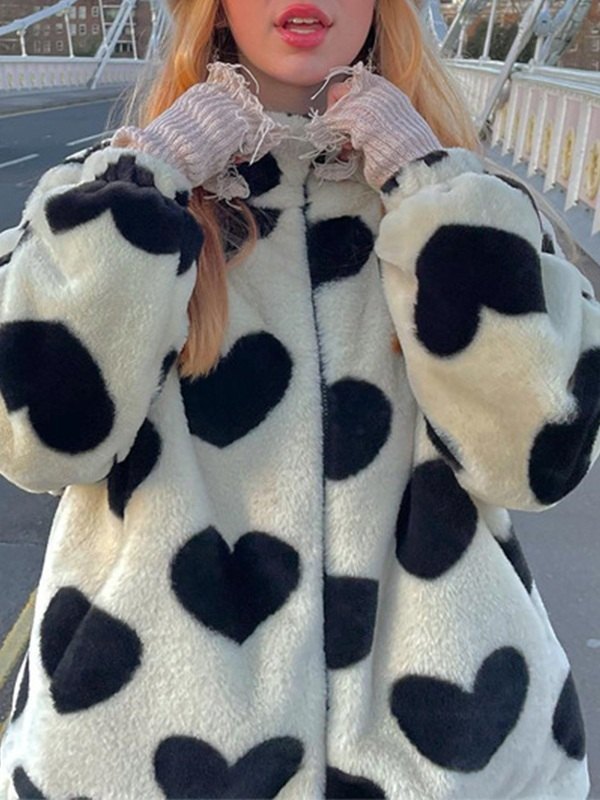 EMMIOL Chaqueta difusa con cremallera y estampado de corazones