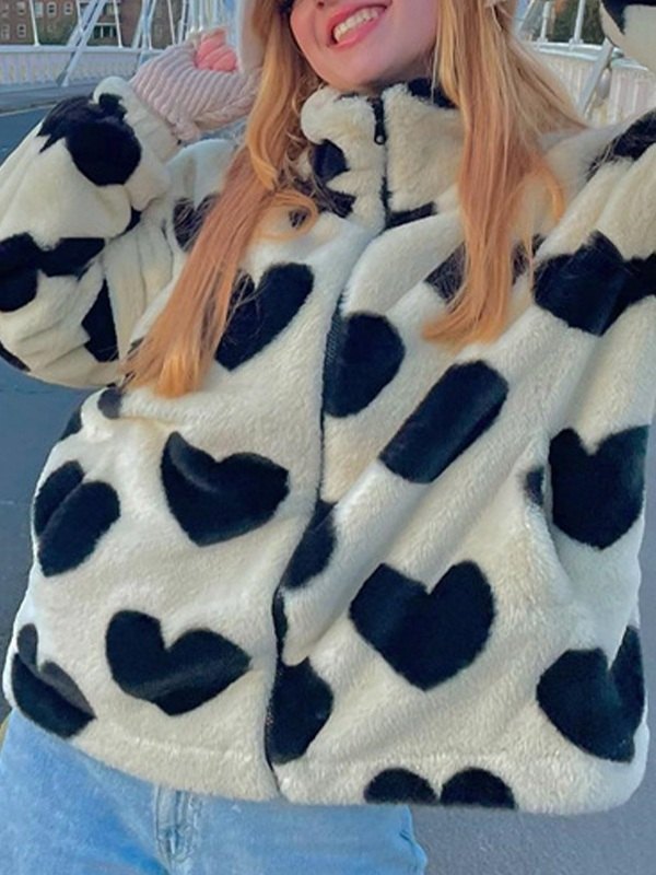EMMIOL Chaqueta difusa con cremallera y estampado de corazones