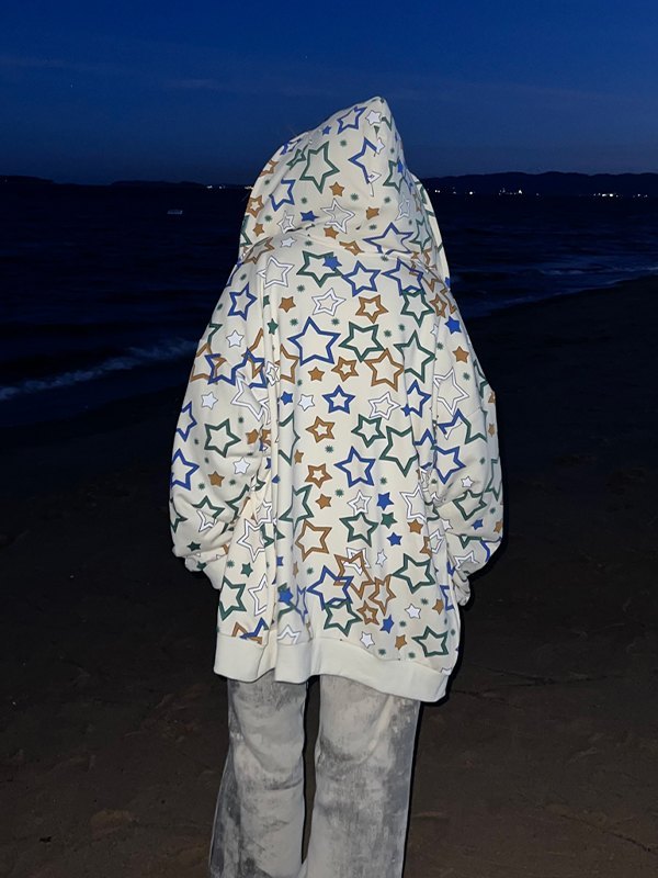 EMMIOL Allover Star Graphic Zip Up Hoodie