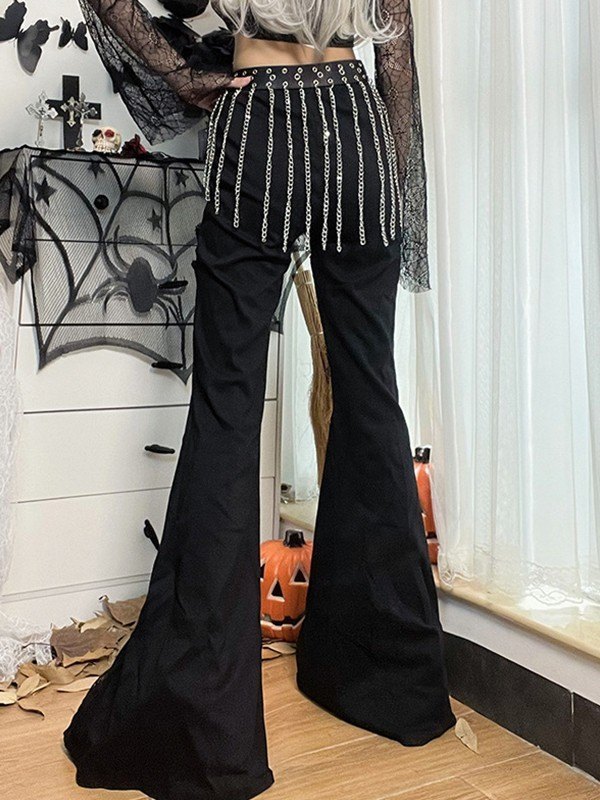 EMMIOL Pantalones acampanados negros con paneles de encaje