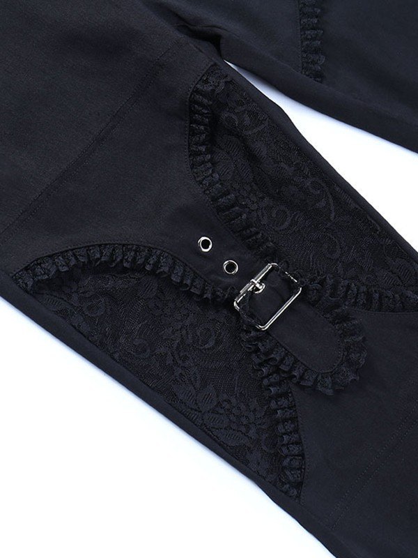 EMMIOL Pantalones acampanados negros con paneles de encaje