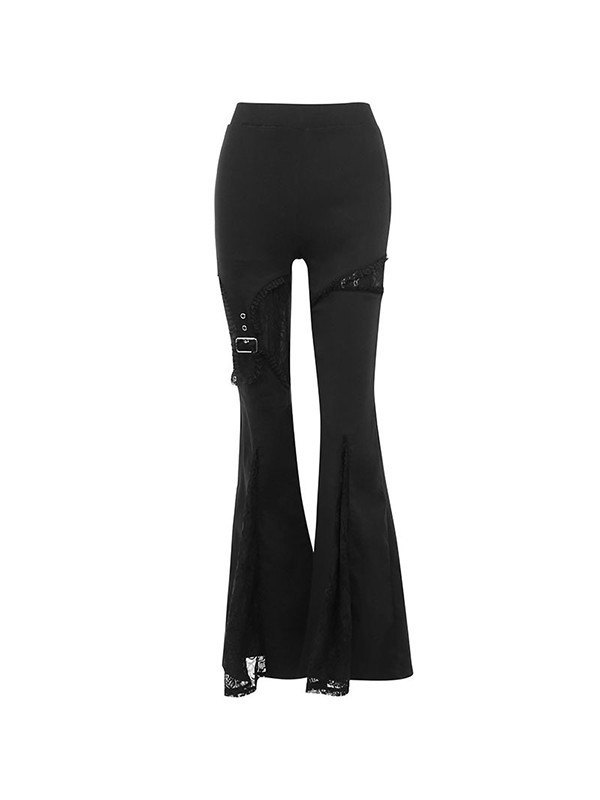 EMMIOL Pantalones acampanados negros con paneles de encaje
