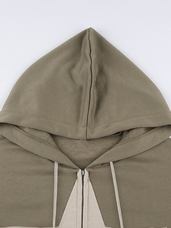 EMMIOL Zip Up Star Patch Hoodie