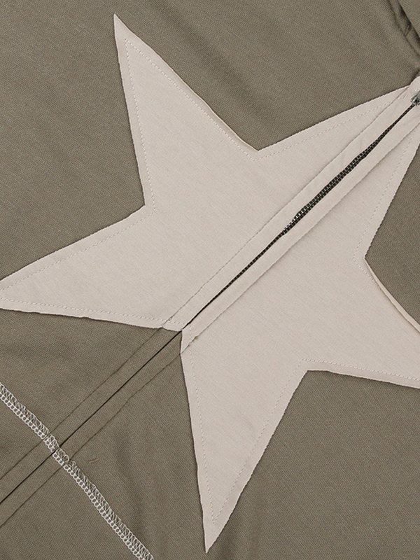 EMMIOL Zip Up Star Patch Hoodie