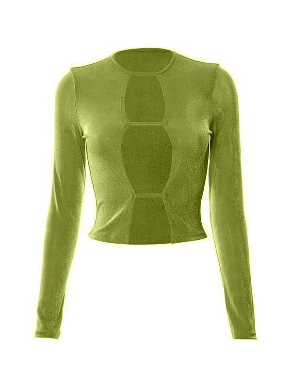 Emmiol Free shipping 2023 Front Cutout Long Sleeve Crop Top Green S in Long Sleeves online store