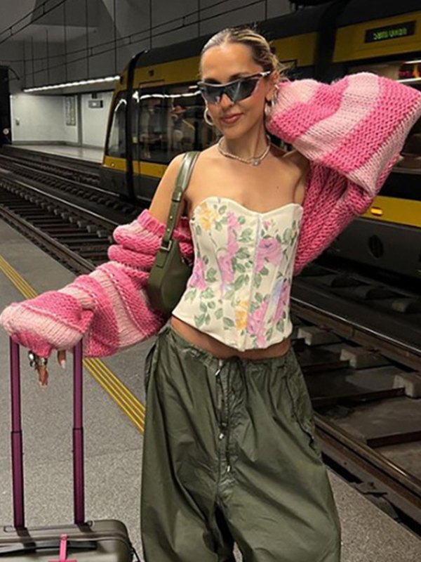 EMMIOL Crew Neck Pullover Striped Knit Sweater