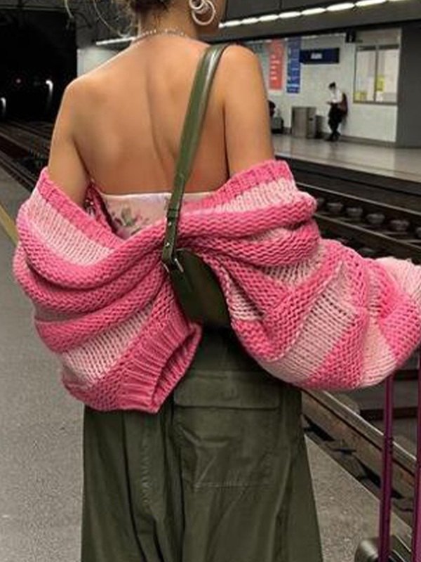 EMMIOL Crew Neck Pullover Striped Knit Sweater