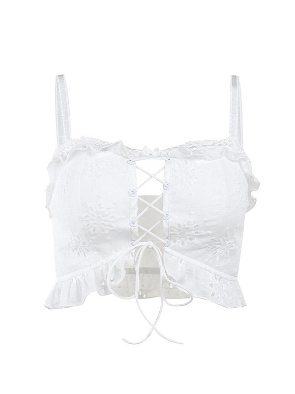 Emmiol Free shipping 2023 White Broderie Lace Cropped Corset Top White