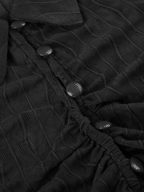 Emmiol Free shipping 2023 Asymmetric Mesh Long Sleeve Crop Top Black S