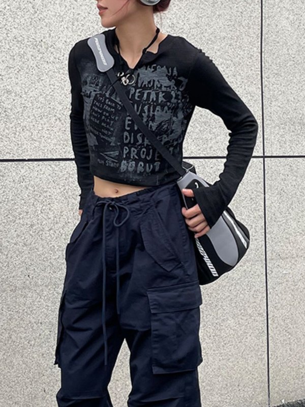 EMMIOL Vintage Y2K Long Sleeve Knit Crop Top