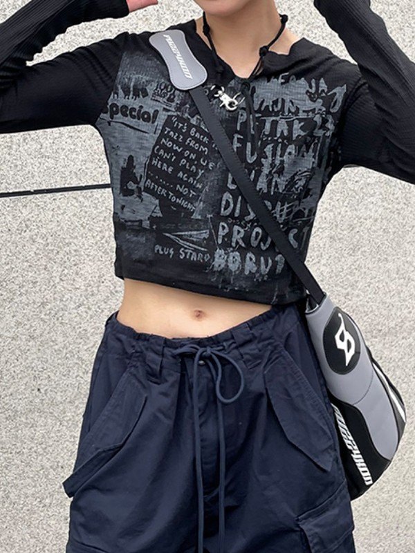 EMMIOL Vintage Y2K Long Sleeve Knit Crop Top