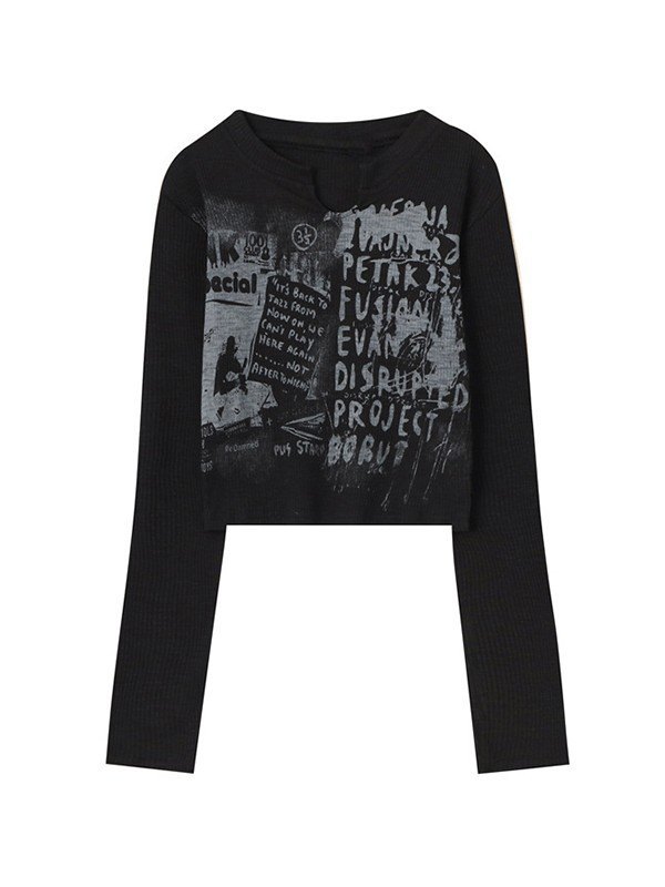 EMMIOL Vintage Y2K Long Sleeve Knit Crop Top