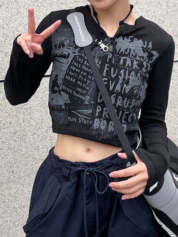 EMMIOL Vintage Y2K Long Sleeve Knit Crop Top