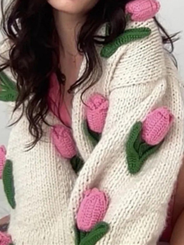 EMMIOL Button Up Floral Crochet Knit Cardigan