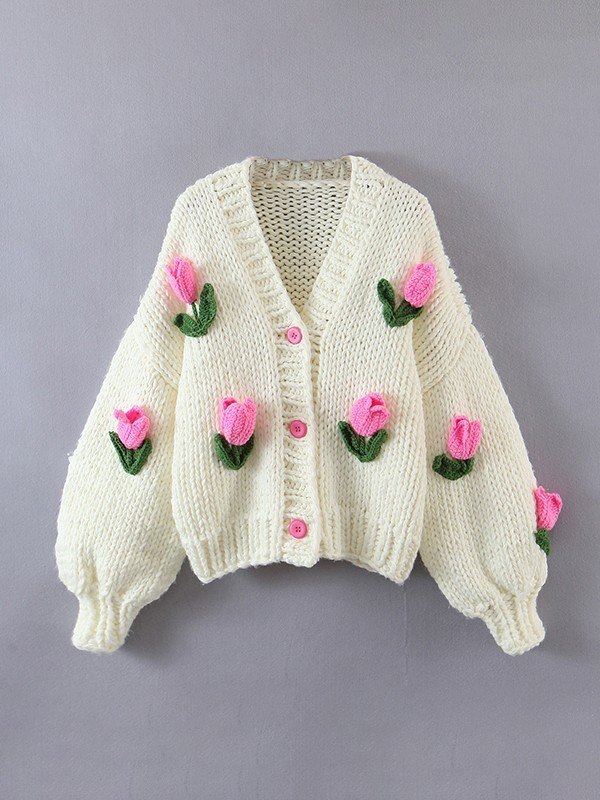 EMMIOL Button Up Floral Crochet Knit Cardigan
