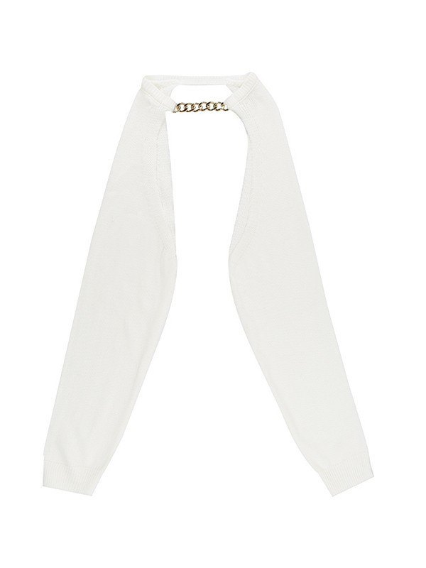 EMMIOL Suéter corto con hombros descubiertos y adorno de cadena metalizada