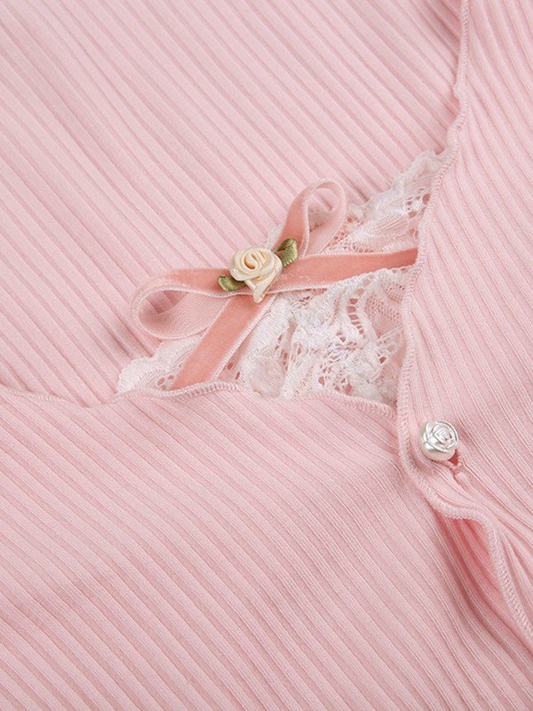 EMMIOL Patchwork Lace Ribbed Knit Crop Top