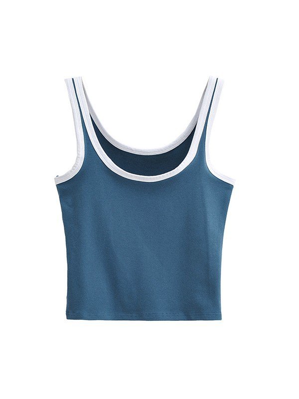Emmiol Free shipping 2024 Contrast Trim Cropped Tank Top Blue M in Tank