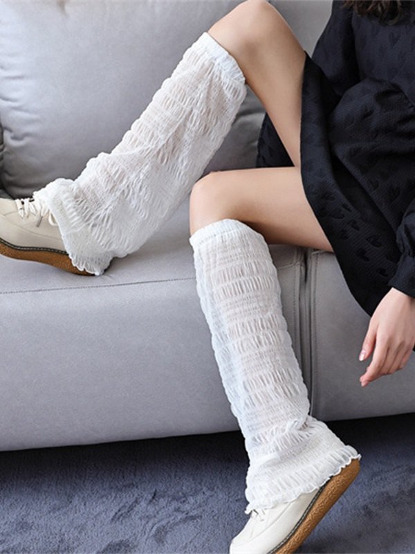 Emmiol Free shipping 2023 Shirred Y2K Flare Leg Warmer White ONE SIZE