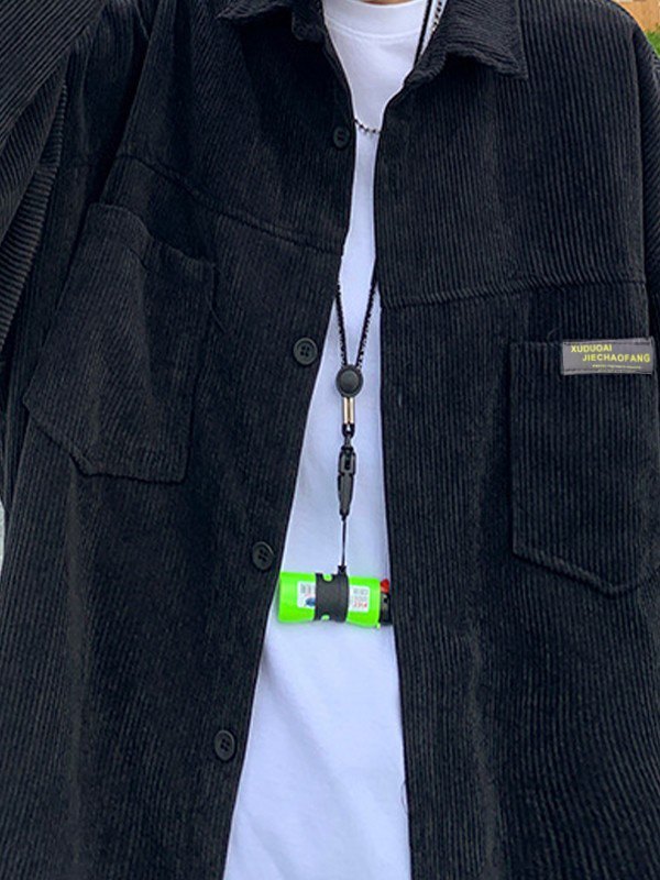 EMMIOL Camisa de manga larga de pana con bolsillo simple para hombre