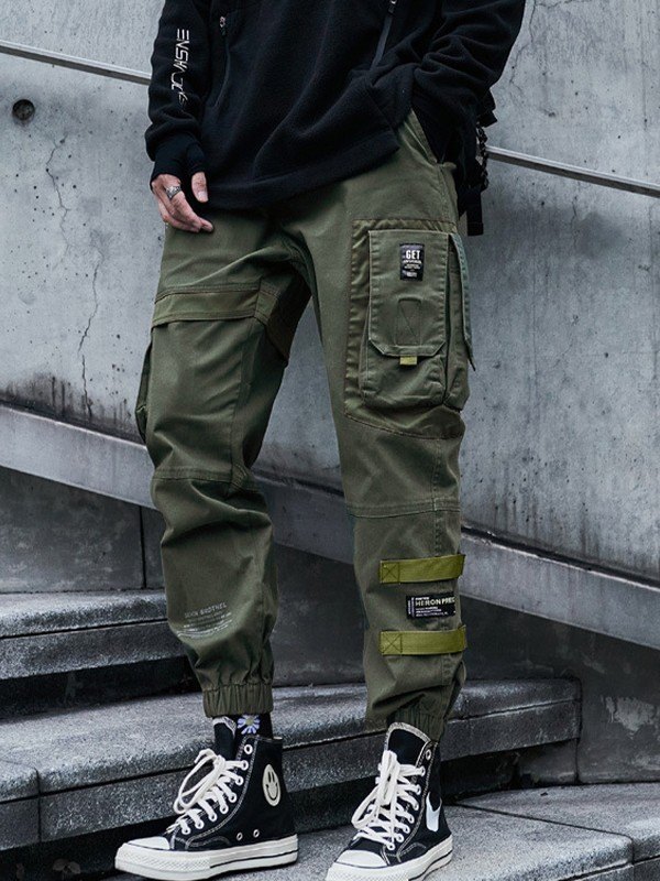 EMMIOL Pantalones cargo tipo jogger con detalle de tiras para hombre