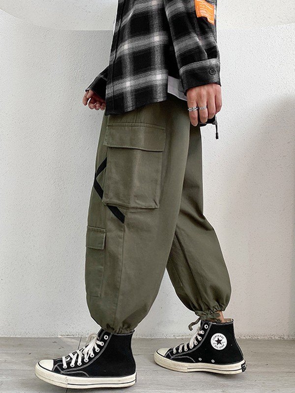 EMMIOL Pantaloni cargo larghi a righe incrociate da uomo