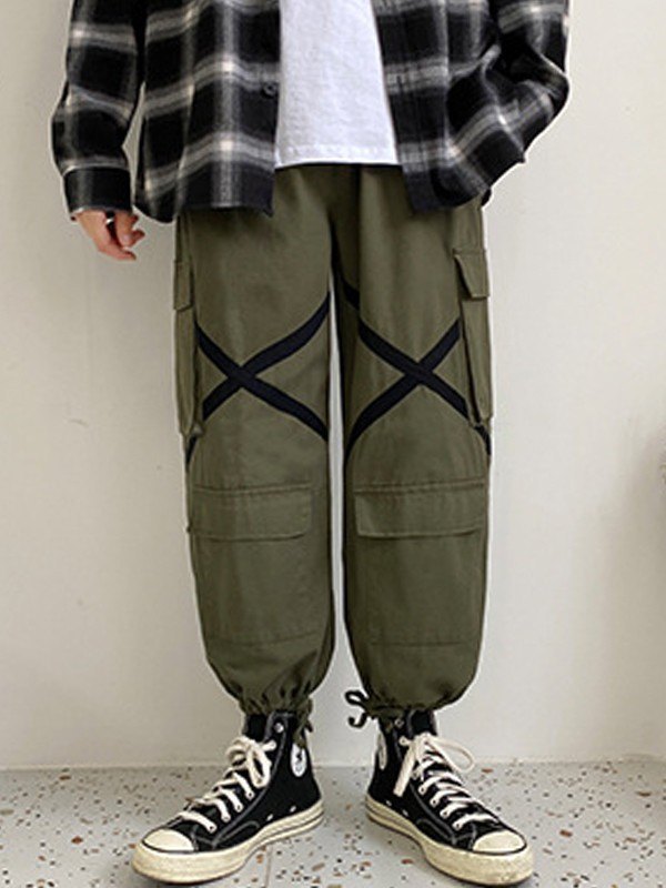 EMMIOL Pantaloni cargo larghi a righe incrociate da uomo