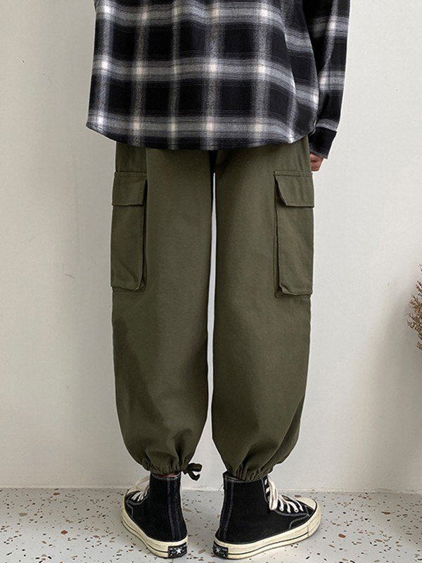 EMMIOL Pantaloni cargo larghi a righe incrociate da uomo