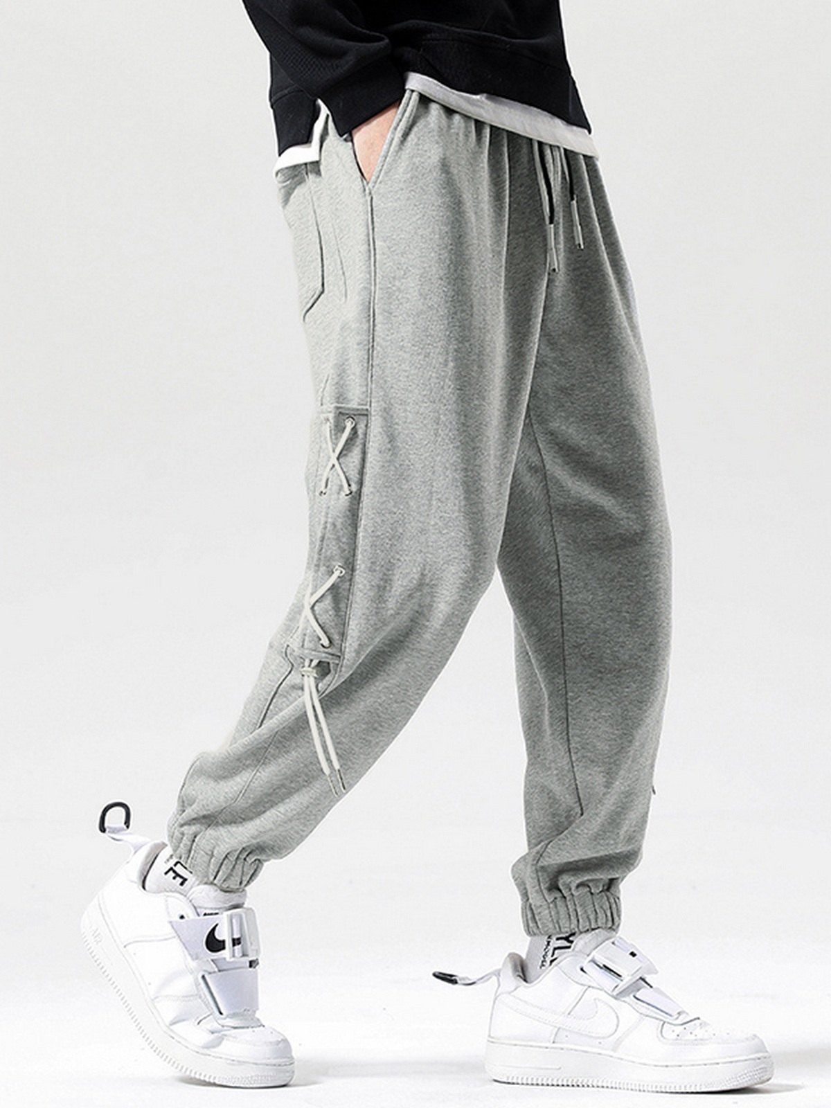EMMIOL Pantalones tipo jogger cruzados laterales para hombre