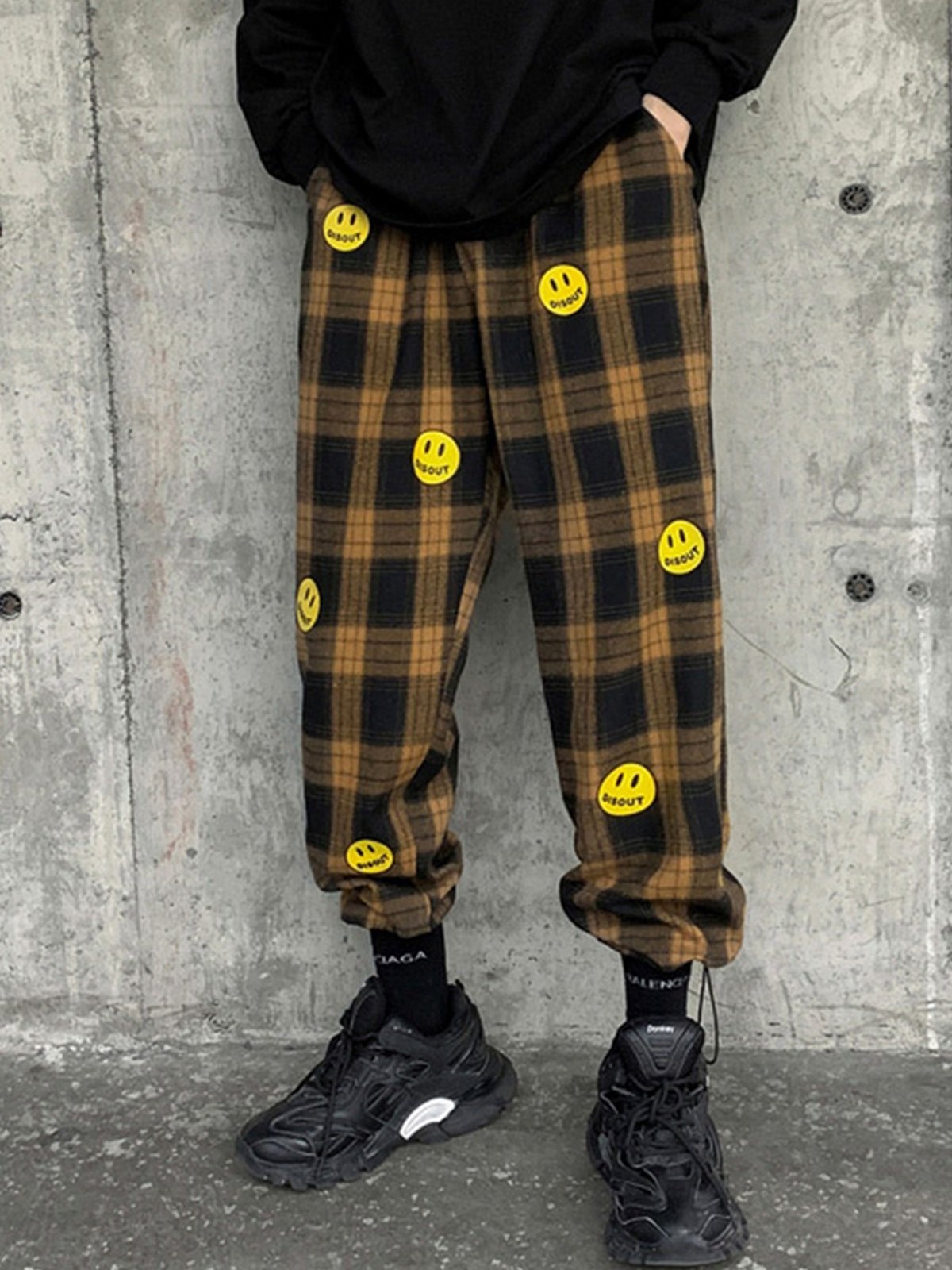 EMMIOL Men's Smile Checkered Casual Sweatpants