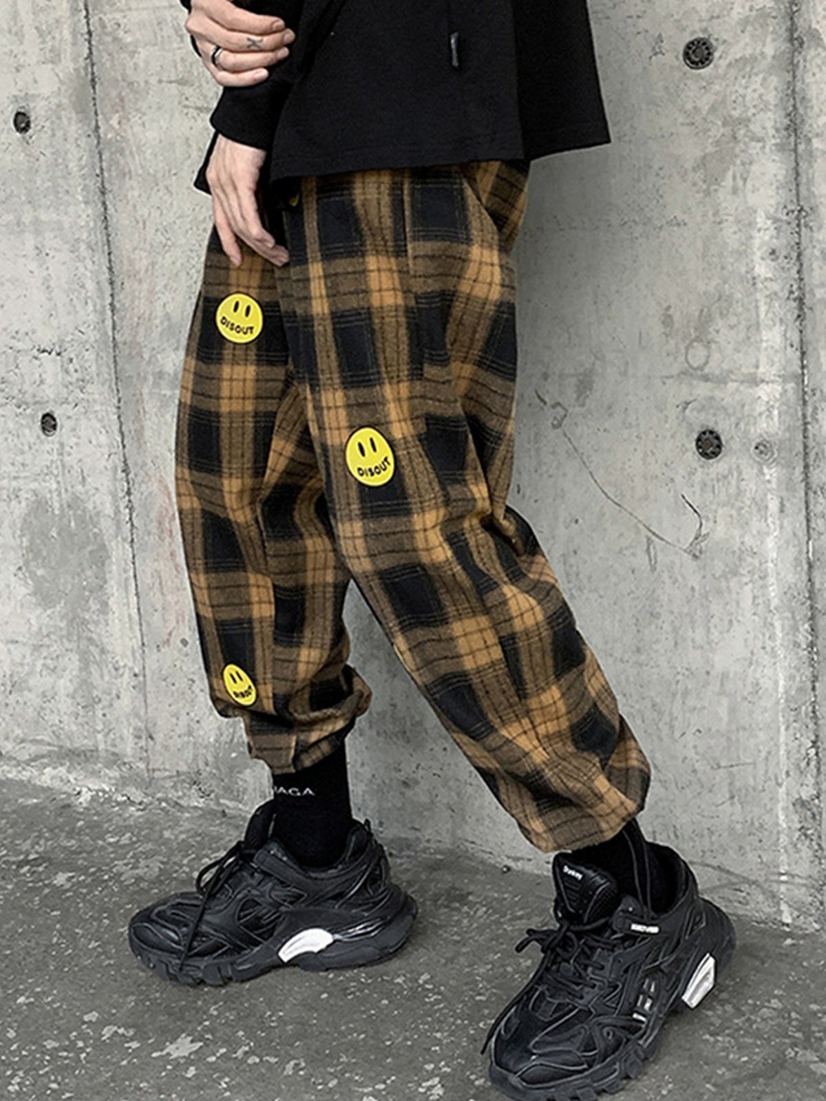 EMMIOL Men's Smile Checkered Casual Sweatpants