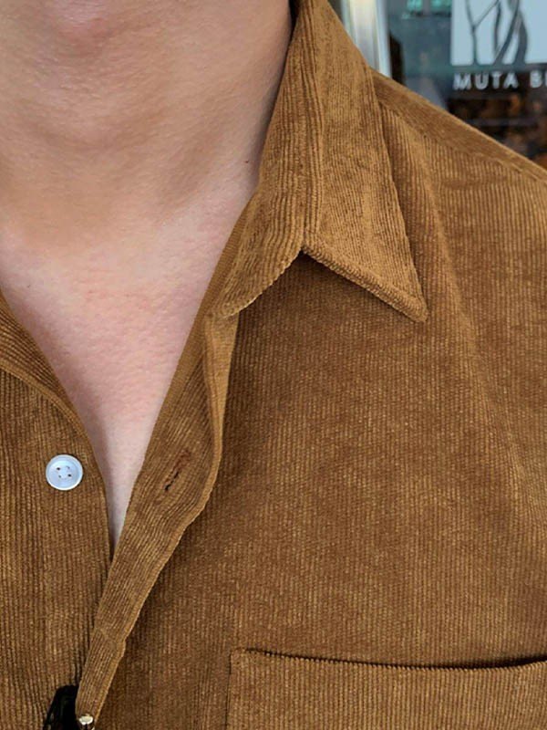 EMMIOL Camicia da uomo classica a maniche lunghe in velluto a coste