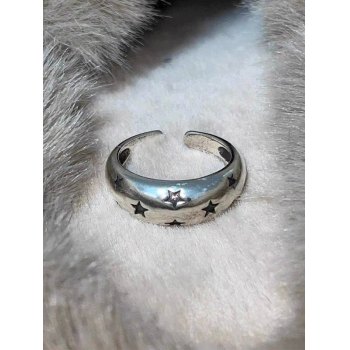 Emmiol Free shipping 2025 Vintage Star Pattern Cuff Ring Silver ONE ...
