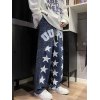 EMMIOL Men's Patchwork Letter Star Graphic Loose Jeans