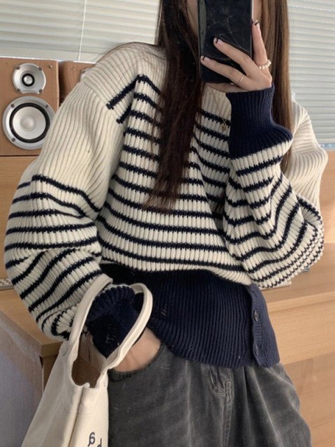 Floral Print Crew Neck Knit Pullover Sweater main image 1