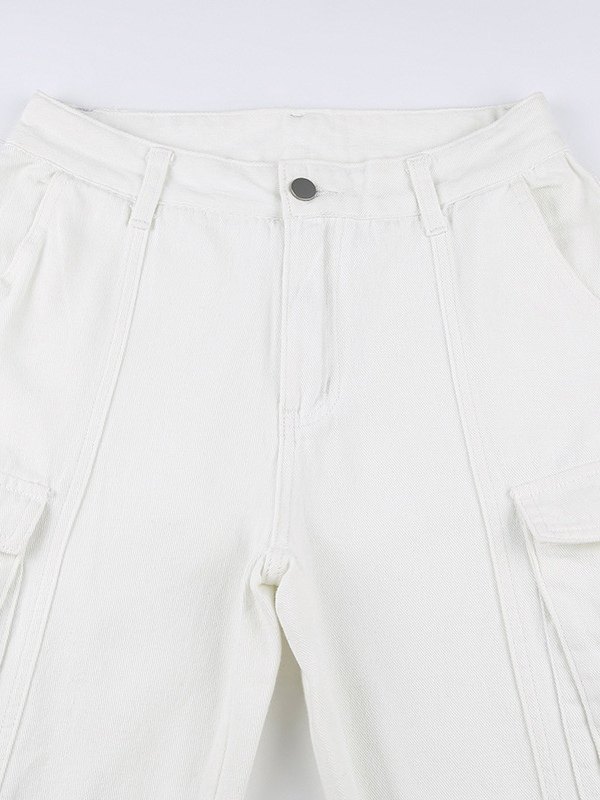 EMMIOL Pocket White Baggy Cargo Jeans