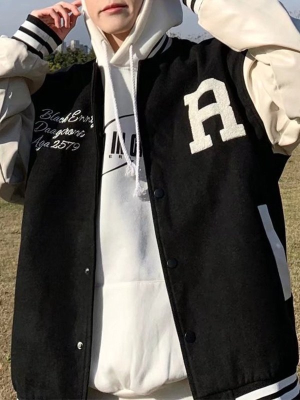 Harajuku Giacca College Americana Uomo - Bomber A Blocchi Di Colore, Interno Felpato, Taglie S-XXL (Nero, Rosso/Nero, Bianco/Rosso)