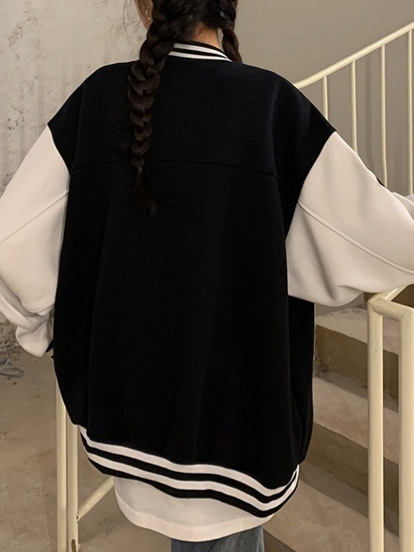 EMMIOL Letter Embroidery Oversized Varsity Jacket