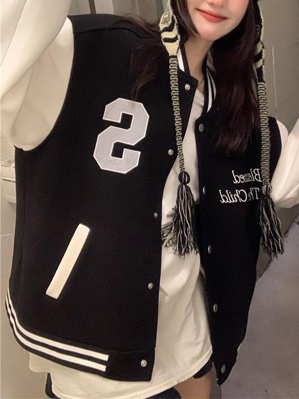 EMMIOL Prep Letter Embroidered Varsity Jacket
