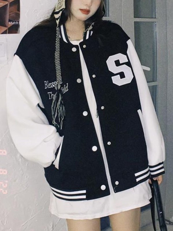 EMMIOL Prep Letter Embroidered Varsity Jacket