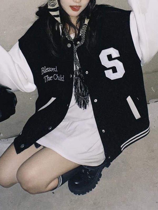 EMMIOL Prep Letter Embroidered Varsity Jacket