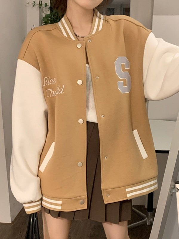 EMMIOL Prep Letter Embroidered Varsity Jacket