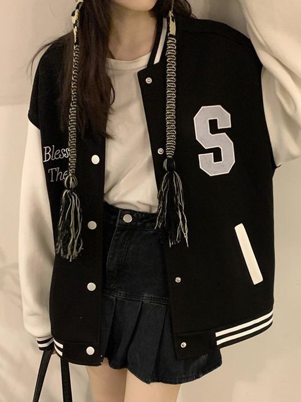 EMMIOL Prep Letter Embroidered Varsity Jacket