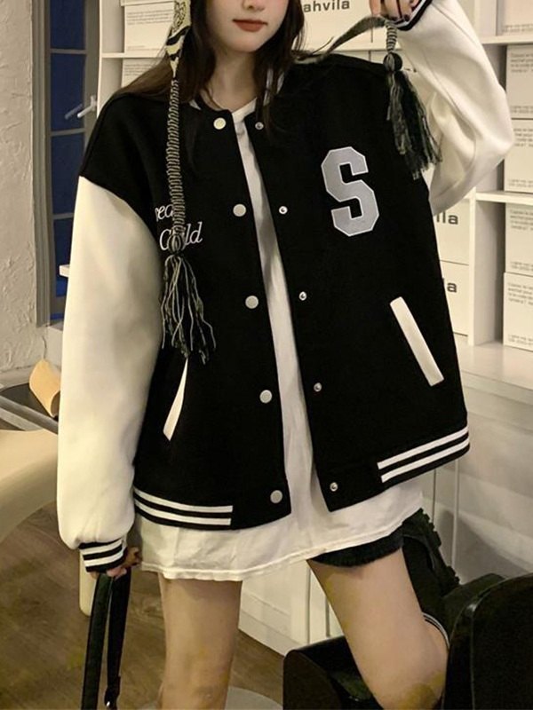 EMMIOL Prep Letter Embroidered Varsity Jacket