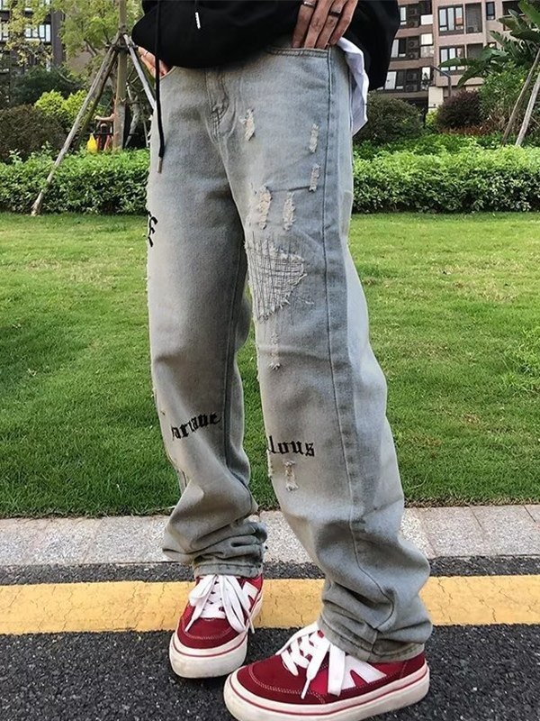 Emmiol Spedizione gratuita 2025 Jeans larghi ricamati con lettere