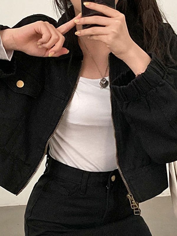 EMMIOL Chaqueta vaquera corta negra