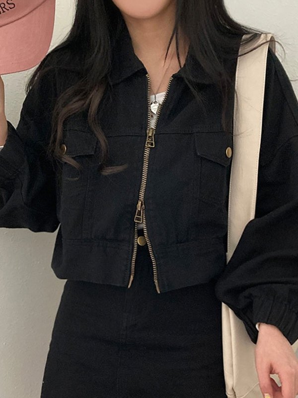 EMMIOL Chaqueta vaquera corta negra